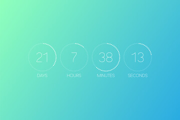 Countdown clock counter timer. Circle scoreboard of day, hour, minutes and seconds.