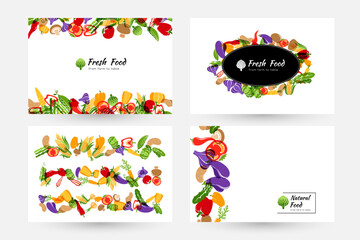 Vegetables banners and elements for menu design, packaging or organic food store labels