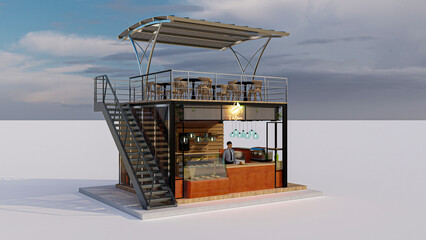 3d rendering of food stall, food booth, food truck, mobile shop design 
