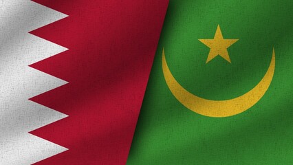 Mauritania and Bahrain Realistic Two Flags Together, 3D Illustration