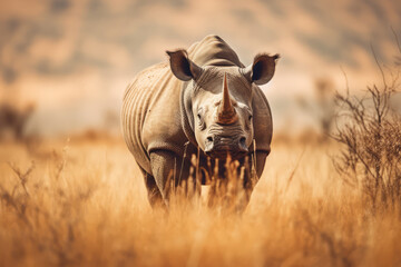  Rhino in nature, national geography, Wide life animals. AI Generated.