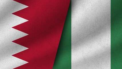 Nigeria and Bahrain Realistic Two Flags Together, 3D Illustration