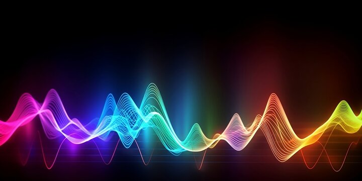 Abstract background with equalizer effect. Neon lights. Sound wave. AI generative.