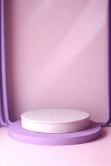 Naklejka na ściany i meble Round podium on light purple background. Lavender and lilac colors, monochromatic product stage, Generative AI.