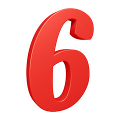 3d red number 6 design for math, business and education concept 