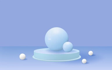 Abstract geometric platforms.Empty 3d round podiums.Light blue minimal wall scene.