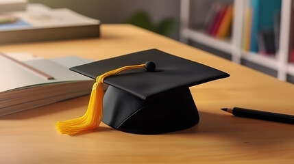 Top view festive graduation composition with academic cap. Generative Ai