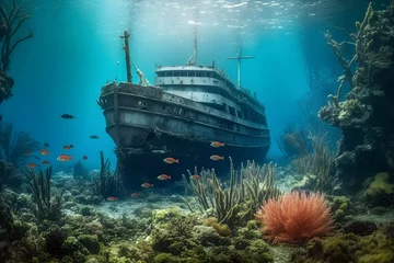 Fotobehang a shipwreck at sea © Angah