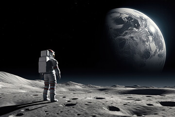 Astronaut in space suit walking on Moon surface