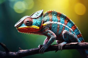 Fototapeta premium Colorful chameleon panther on the branch