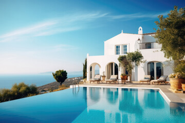 Mediterranean holiday house with pool - obrazy, fototapety, plakaty
