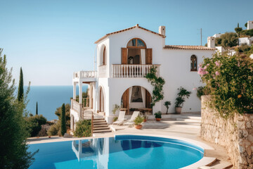 Fototapeta na wymiar Mediterranean holiday house with pool