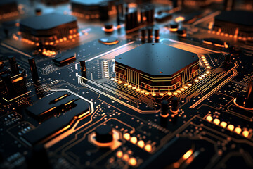 Fototapeta na wymiar Electronic circuit board with processor, Generative Ai