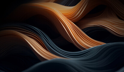 Abstract looped lines backround. Colorful twisted shapes. Dark. Digital art wallpaper. Generative AI