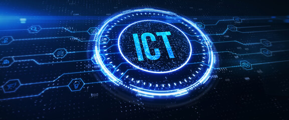 ICT Information communication technology internet concept on virtual screen. 3d illustration