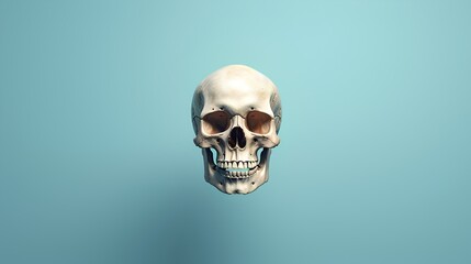 A human skull is starkly presented against a minimalistic background, creating a striking image that evokes both science and aesthetic appeal. Generative AI