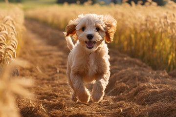 Naklejka na ściany i meble cavapochon dog running in a farm