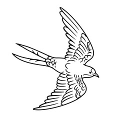 手描きの飛行するツバメの線画イラスト_モノクロ
