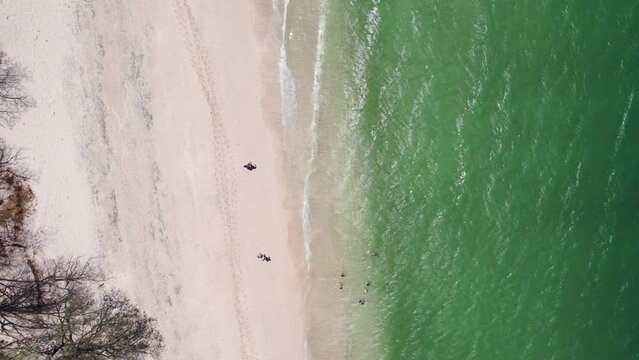 Birdseye Drone View Over Scenic White Sand And Turquoise Ocean Water, 4K Costa Rica Conchal Beach