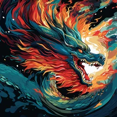 A scary and terrible dragon in pop art style. AI generated © misu