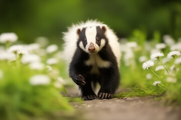 Skunk in nature, national geography, Wide life animals. AI Generated.