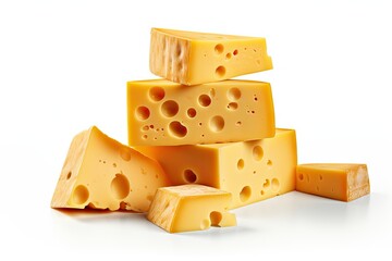 Close up of delicious fresh cut cheese product on white background - Powered by Adobe
