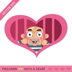 Obraz premium Cute Prisoner With Happy Face In A Heart Shaped Prison Hold Cage. T shirt, Background, Vector Illustration Cartoon EPS Images. 