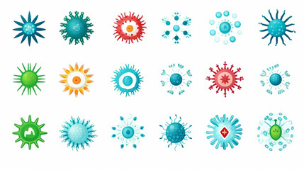 Pack of virus and logos and flat icons isolated on white background