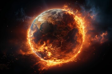 The world burning. Planet earth and the global warming challenge. Generated with artificial intelligence. - obrazy, fototapety, plakaty