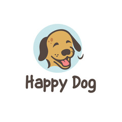 Happy dog head logo, funny, playful, excited, smiling, vector illustration design template
