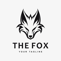 Fox head logo, simple, modern, vintage, black and white, design template vector illustration