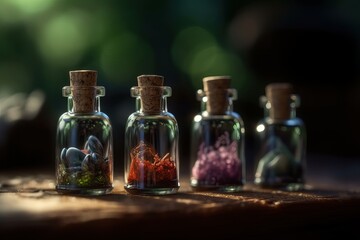 Plant samples are preserved in glass bottles