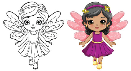 Fairy Girl in Beautiful Dress Outline for Colouring