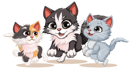 Three Cute Cats in Cartoon Style