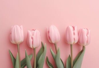 Fototapeta premium Pink tulips on a pink background