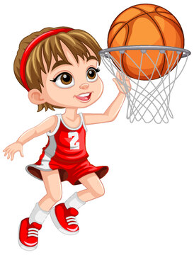 Cute Girl Shooting Basketball into the Hoop