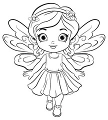 Fairy Girl in Beautiful Dress Outline for Colouring