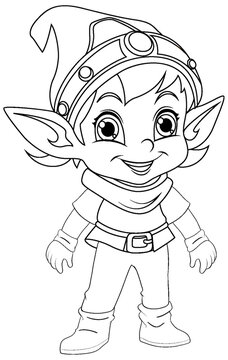 Cute Elf Cartoon Character Outline for Colouring