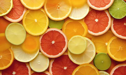 Fototapeta na wymiar a close up of a bunch of citrus fruit sliced in half. generative ai