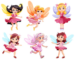 Set of cute fantasy fairies cartoon character - obrazy, fototapety, plakaty