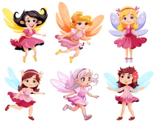 Fotobehang Set of cute fantasy fairies cartoon character © GraphicsRF