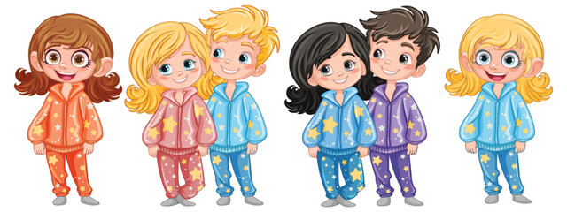Set of character wearing pajamas