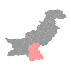 Sindh province map, province of Pakistan. Vector illustration.