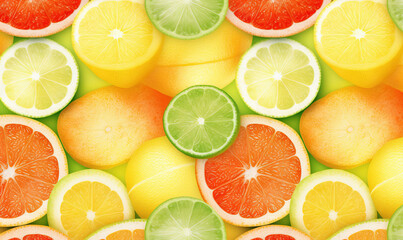 Fototapeta na wymiar a group of citrus fruit cut in half with limes, grapefruits, and grapefruits. generative ai