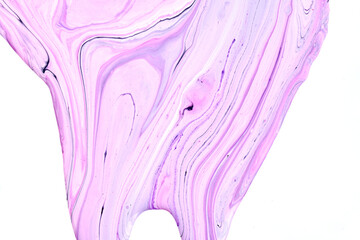 Paint drops flowing down on white paper. Lilac purple ink blots abstract background