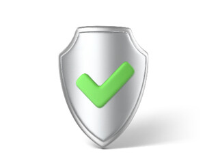 3D protection metal shield with green checkmark. Checkmark on shield symbol. Web security and guarding system concept. Vector 3d Illustration © Vector_Artist