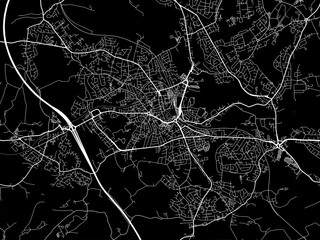Vector road map of the city of  Barnsley in the United Kingdom on a black background.