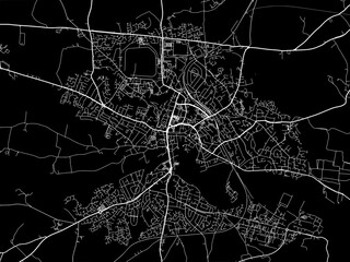 Vector road map of the city of  Hereford in the United Kingdom on a black background.