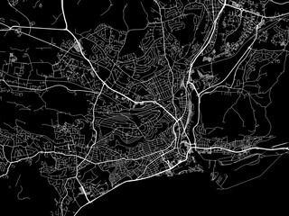 Vector road map of the city of  Swansea in the United Kingdom on a black background.