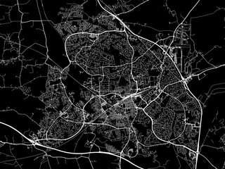 Vector road map of the city of  Swindon in the United Kingdom on a black background.